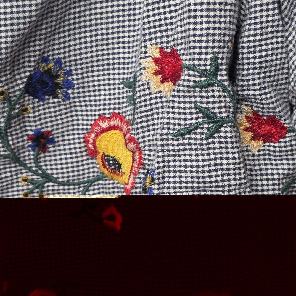 Zara Woman Peasant Blouse Size Medium Oversized Gingham Floral Embroidered - Picture 8 of 9
